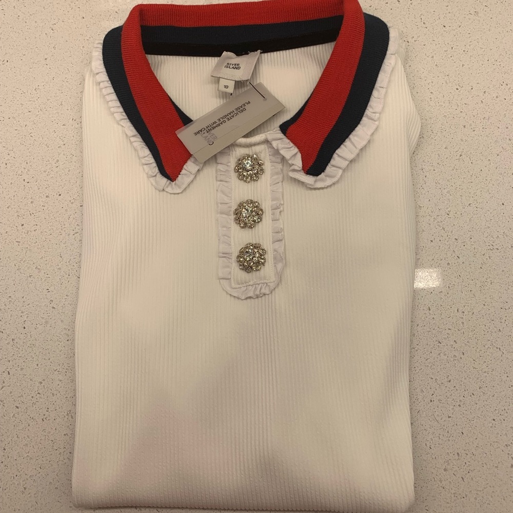 River Island Collared Jewel Short Sleeve Top